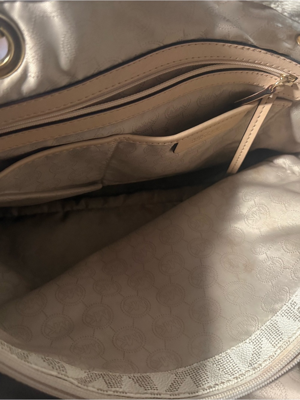 Michael Kors Beige and Cream Logo Tote with Leather Trim - Picture 3 of 4